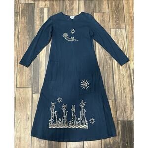 Match Point Long Sleeve Maxi Dress Size Small Blue Cool Cats Cat Theme USA Made